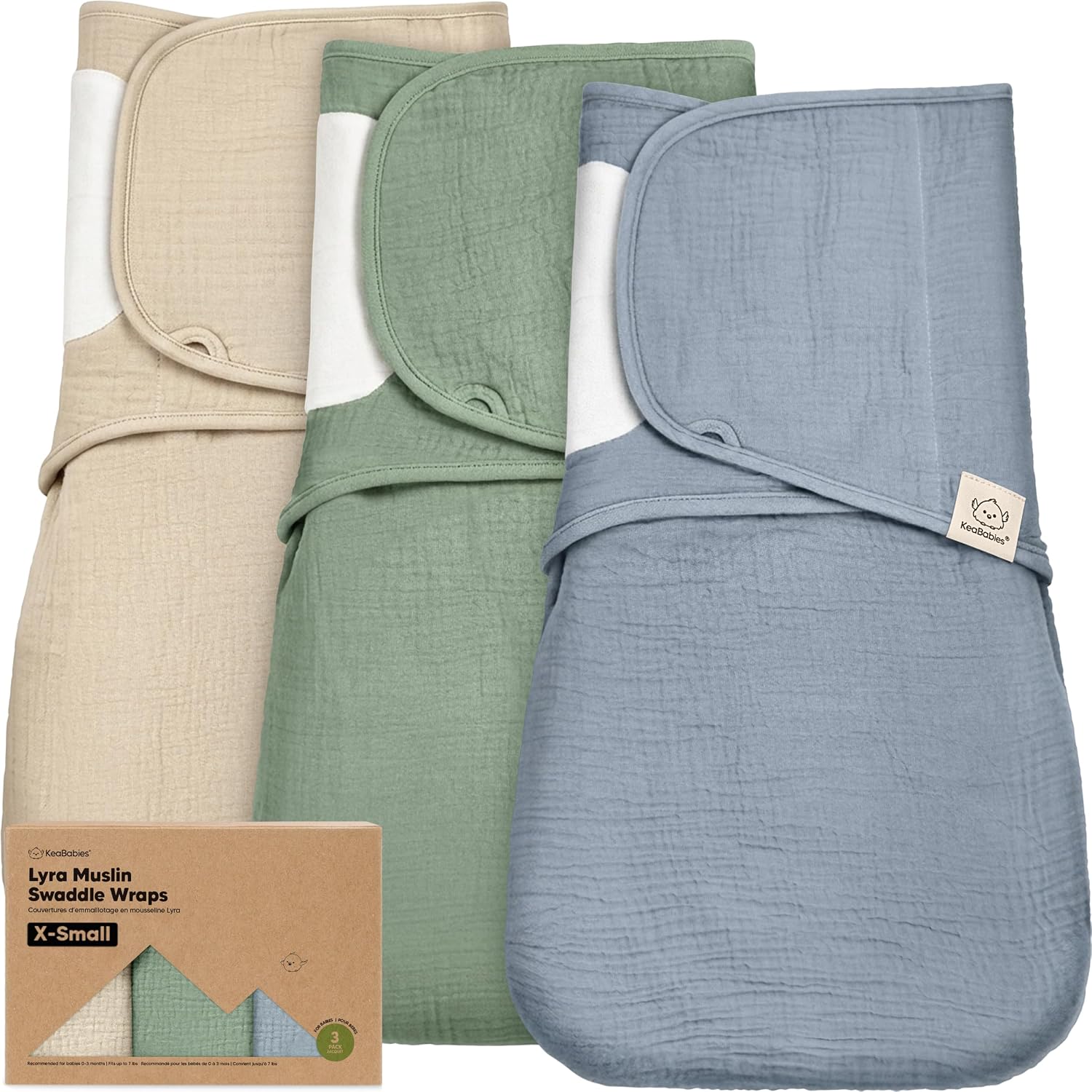 KeaBabies Muslin Baby Swaddles for Newborns, 3pk,100% Cotton (Slate, XS)