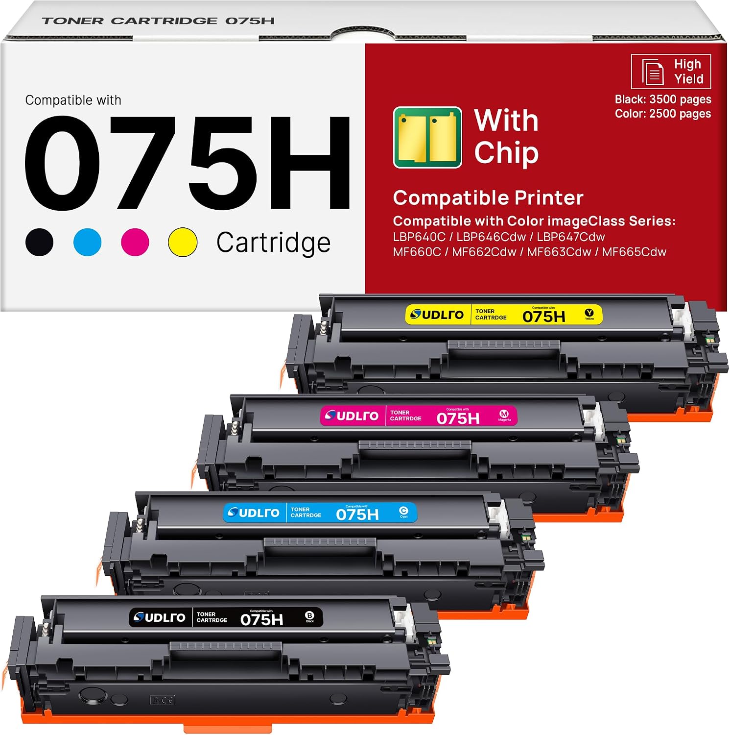 075H Toner Cartridges 4 Pack for Canon MF665Cdw LBP646Cdw with Chip