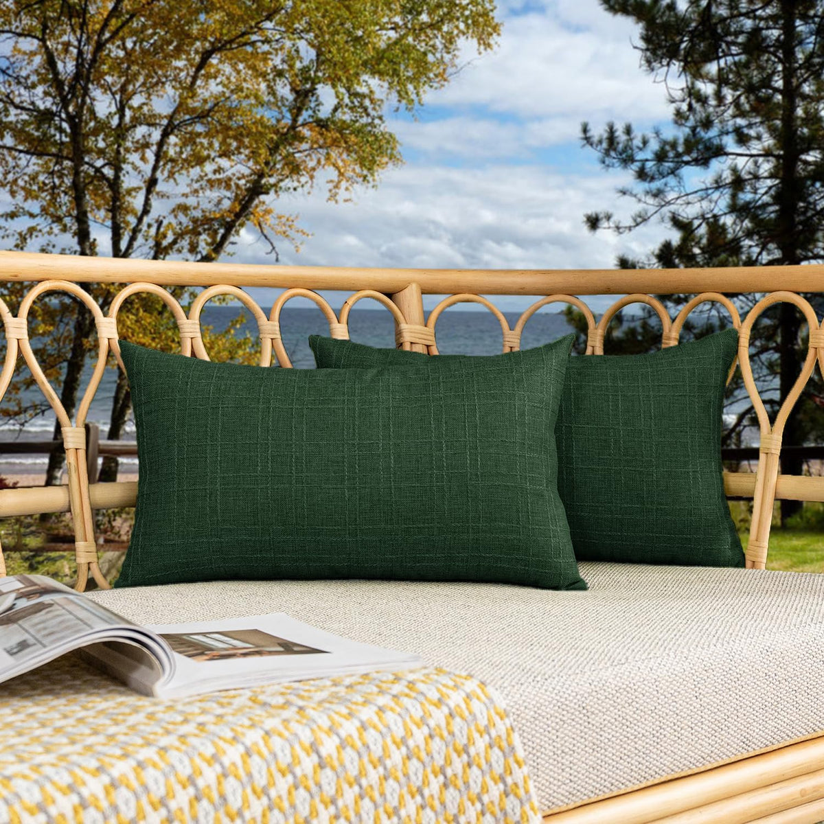 Kevin Textile Outdoor Waterproof 14”x24” Pillow Covers 2 Pack, Army Green