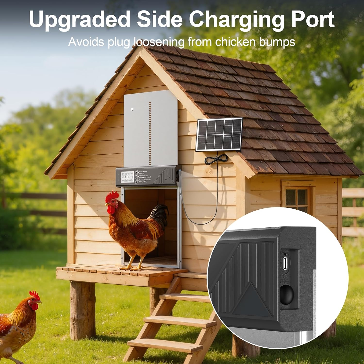 Large Automatic Chicken Coop Door Solar Powered with Timer & Light Sensor