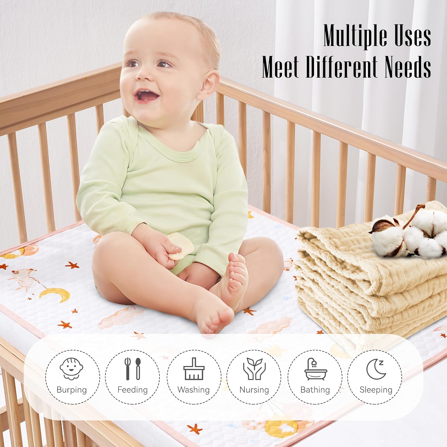 12 Pack Muslin Burp Cloths - Large 20" x 10", Ultra Absorbent 100% Cotton for Baby Drool and Messes - Soft, Gentle Baby Burp Rag for Boys & Girls -Brown