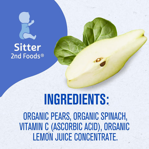 Gerber Stage 2 Organic Pear Spinach Pouches, 3.5 Oz, 12 Pack