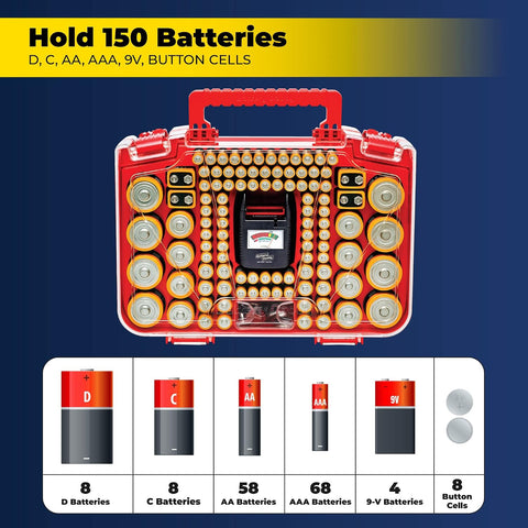 Ontel Battery Daddy Smart Organizer Storage Case & Tester, Holds 150