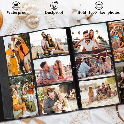 Artmag Photo Album 4x6 1000 Photos, Large Capacity Wedding Family Leather Cover Picture Albums Holds Horizontal and Vertical 4x6 photos with Black Pages(Pink)