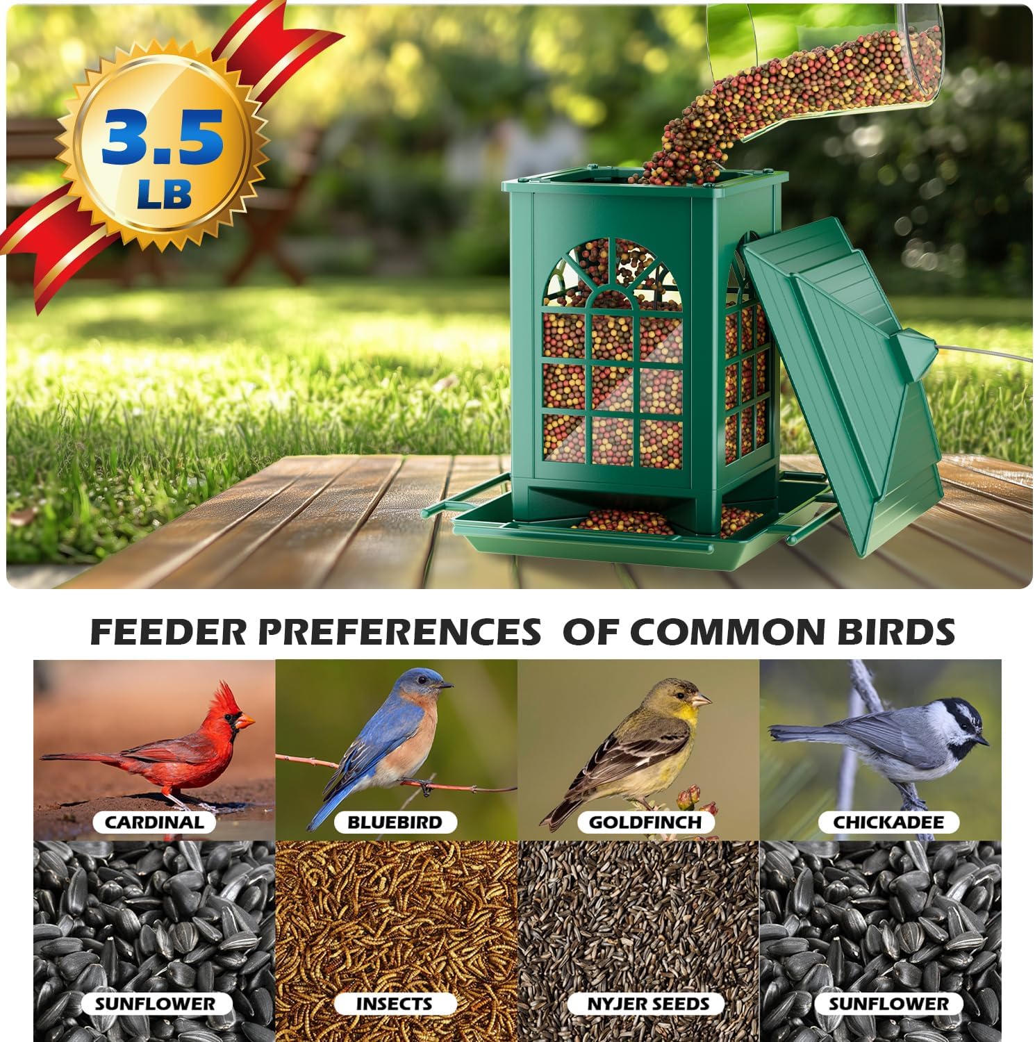 Birdream 2 Pack Bird Feeders for Outdoor Hanging, Assembly Required, 1-Min Easy Setup, Classic Courtyard Design, Attracting Cardinals Chickadees Goldfinches & Sparrows - Green