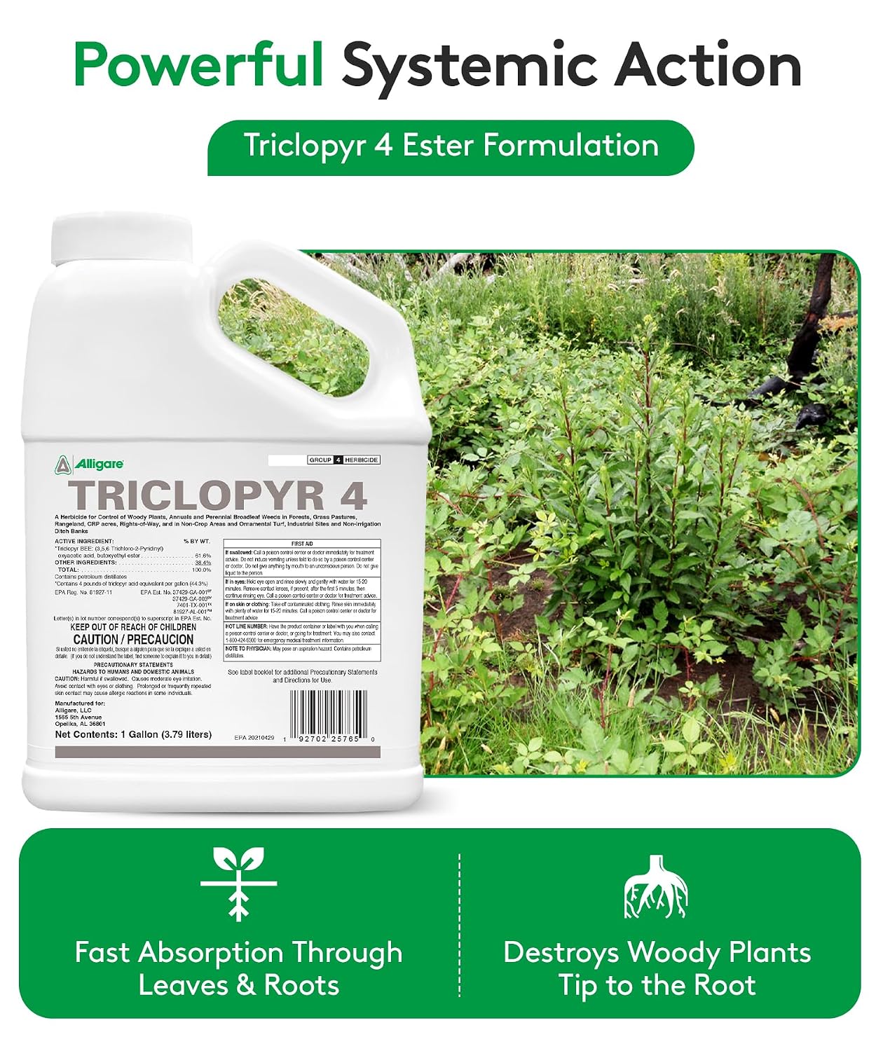 ALLIGARE - Triclopyr Herbicide 4 EC Selective Weed Killer for Woody Plants, Brush for Forestry, Pastures, Rights-of-Way, Wetlands & Industrial Sites - 1 Gallon