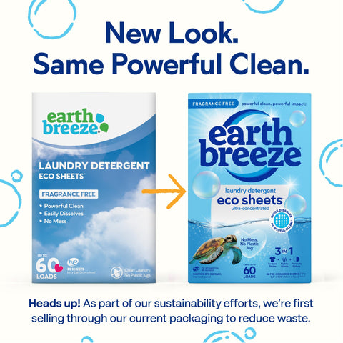 Earth Breeze Laundry Detergent Sheets - 90 Detergent Sheets (3 Pack) - 30 Sheets Per Pack - 180 Loads - Concentrated Liquidless Laundry Soap - No Plastic Jug - Fragrance-Free