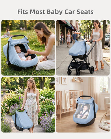 Rquite Baby Car Seat Cover Boy, Muslin Mesh Window Infant Carseat Canopy