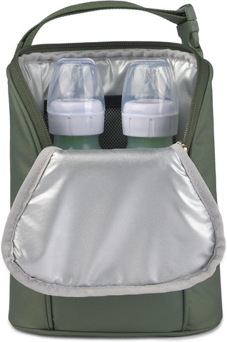 Skip Hop Insulated Bottle Bag Holds 2 Bottles Includes Freezer Pack, Sage