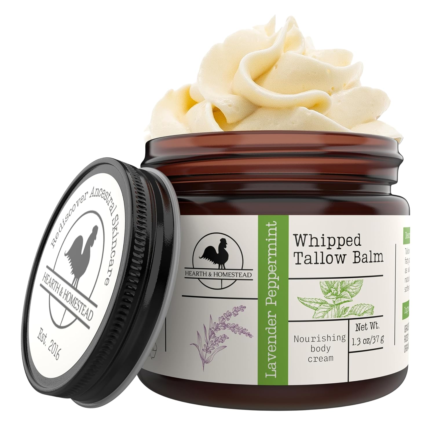 Hearth & Homestead Whipped Beef Tallow for Skin, Lavender Peppermint, 1.3oz