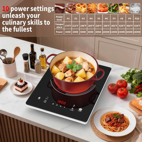 VBGK Single Burner Electric Cooktop,110V 1800W Electric Stove Top with LED Touch Control,10 Power Levels, 4HTimer, Safety Lock, portable cooktop Overheat protection