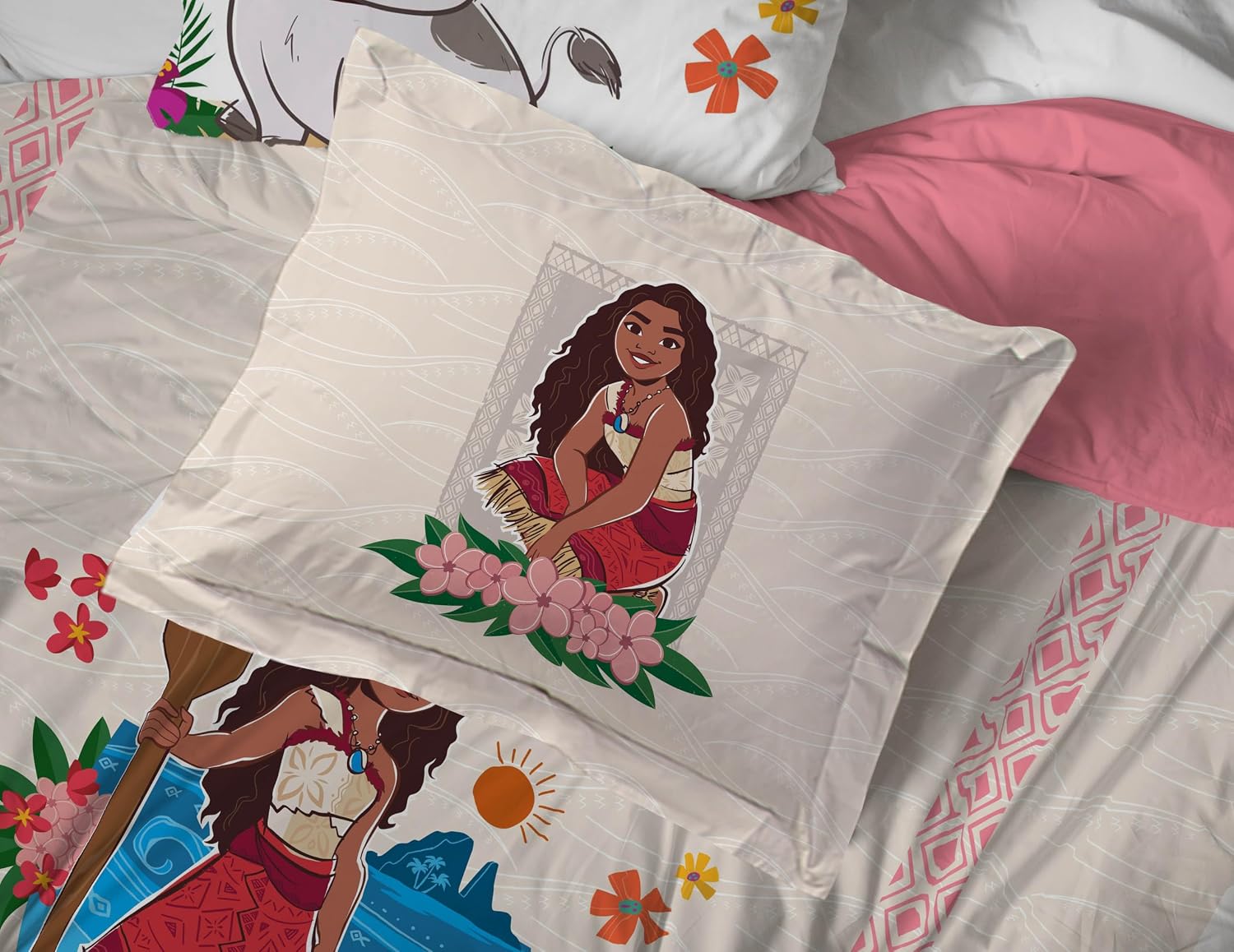 Disney Moana Twin Comforter Set 5 Piece Kids Bedding for Girls, Beige