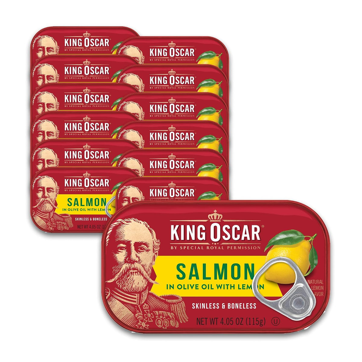 King Oscar Skinless & Boneless Salmon in Olive Oil Lemon, 4.05 oz, 12-Pk