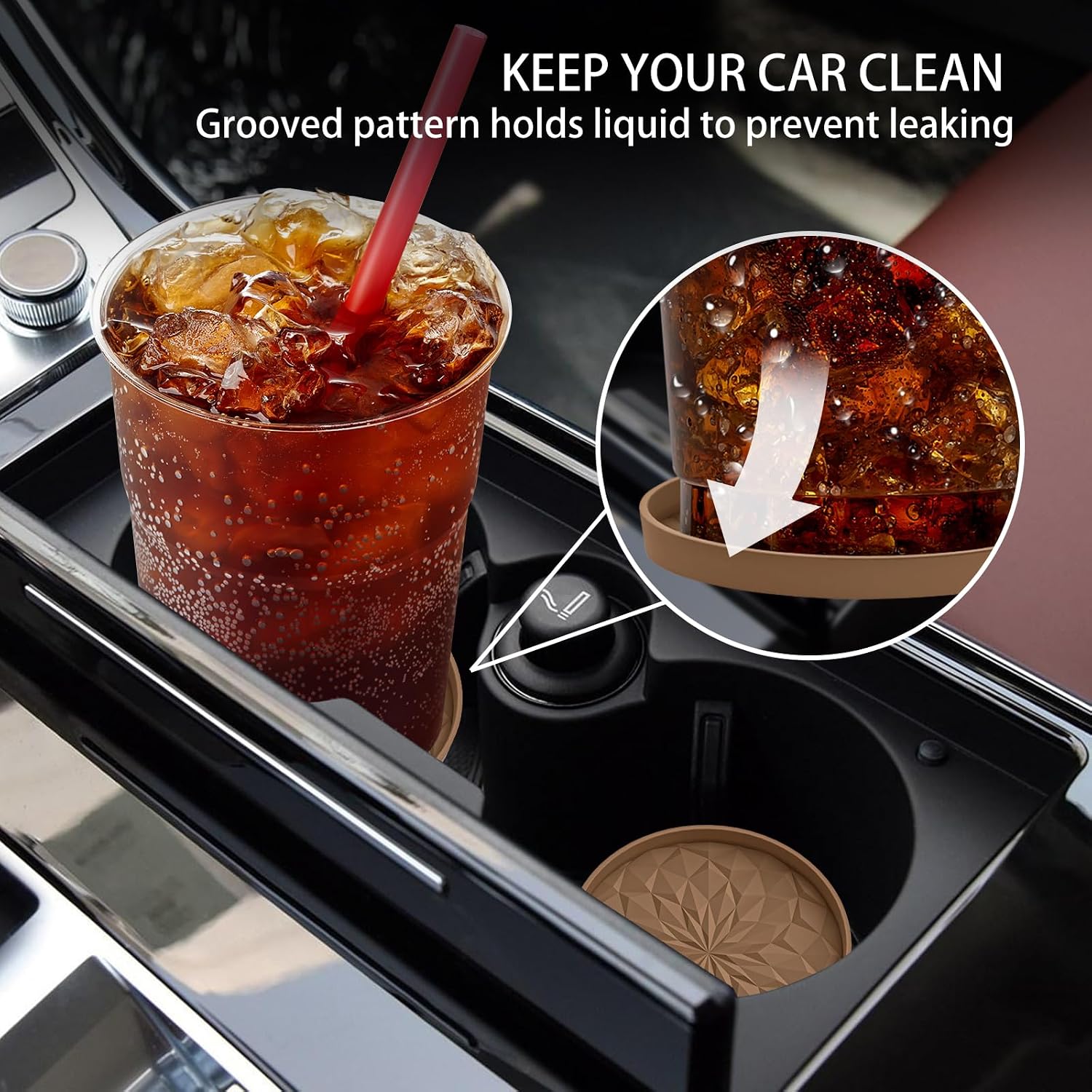 ME.FAN Car Coasters for Cup Holders [4 Pack] - 2.75In Silicone Auto Mug Mats - Universal Non-Slip Recessed Car Interior AccessoriesCoffee