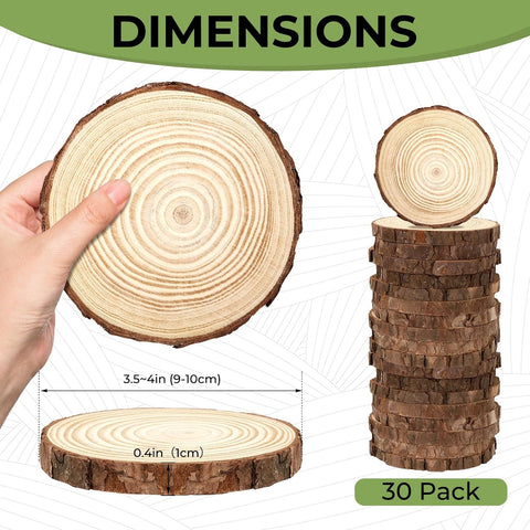 FSWCCK 30 Pack 3.5-4in Wood Slices,Rustic Wooden Centerpieces & DIY Crafts