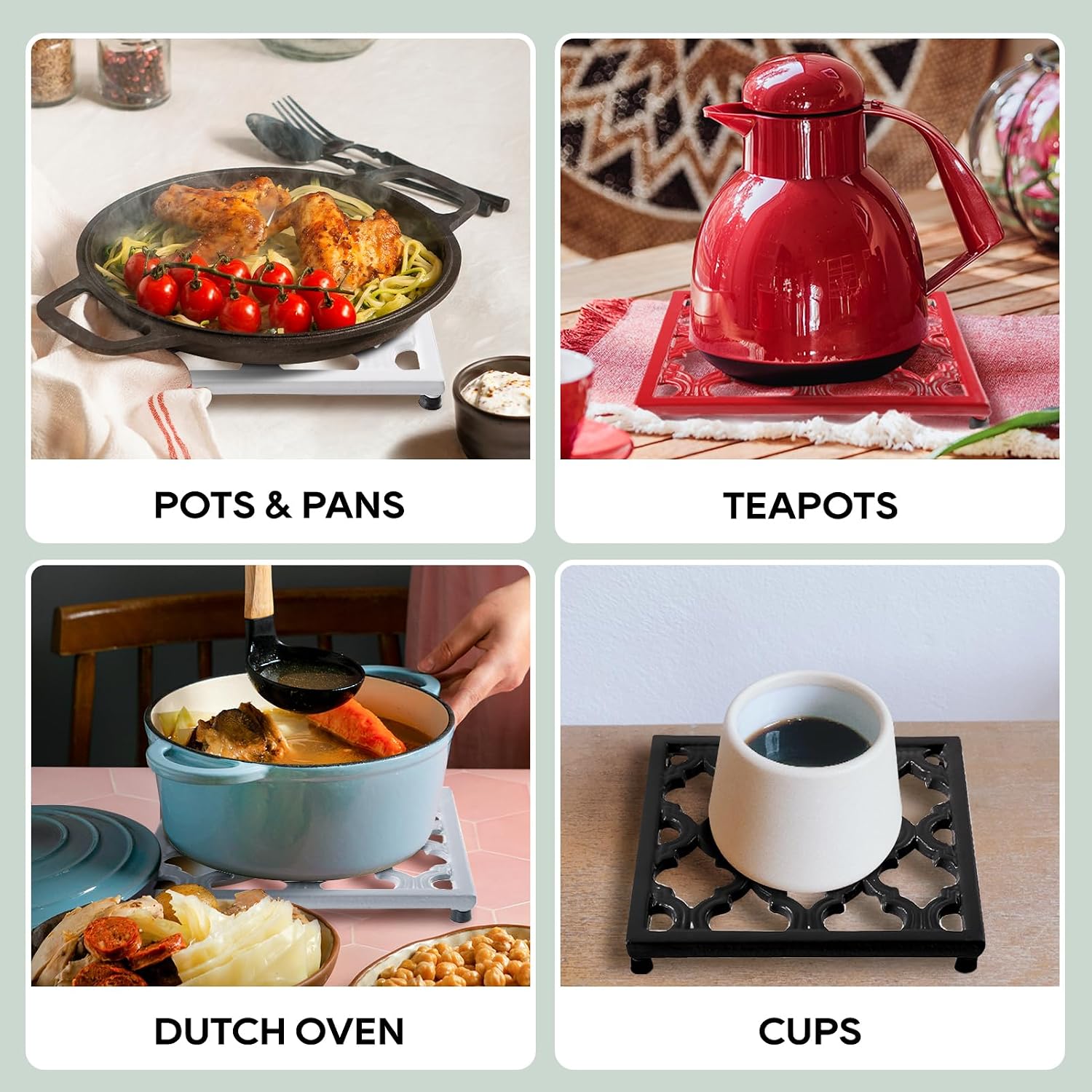 JOGREFUL Cast Iron Trivet, Kitchen Pot Heat Resistant Mat Classic Gray