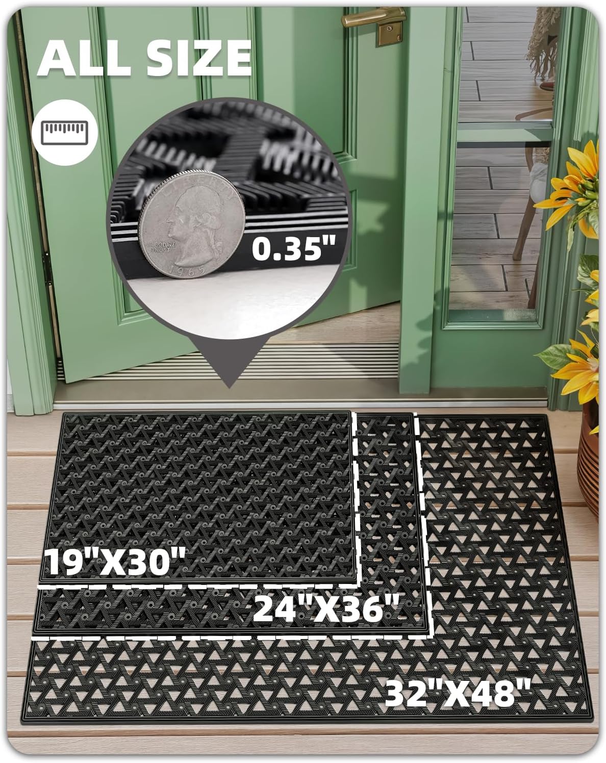 Color&Geometry Door Mat Outside Entrance with Drainage, 32"X48" Black