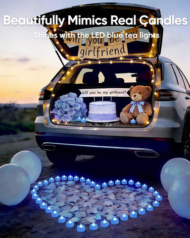 Amagic 12Pack Light Blue Fake LED Tea Lights Candles Battery Operated