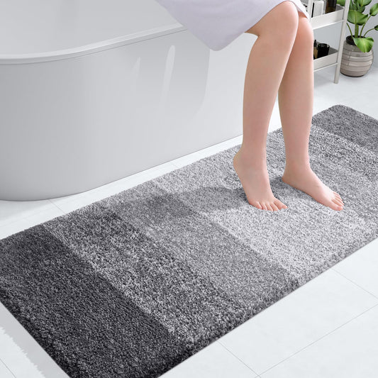 OLANLY Bathroom Rug Mat 54x24, Extra Soft and Absorbent Microfiber Bath Rugs, Non-Slip Plush Shaggy Bath Carpet, Machine Wash Dry, Bath Mats for Bathroom Floor, Tub and Shower, Grey