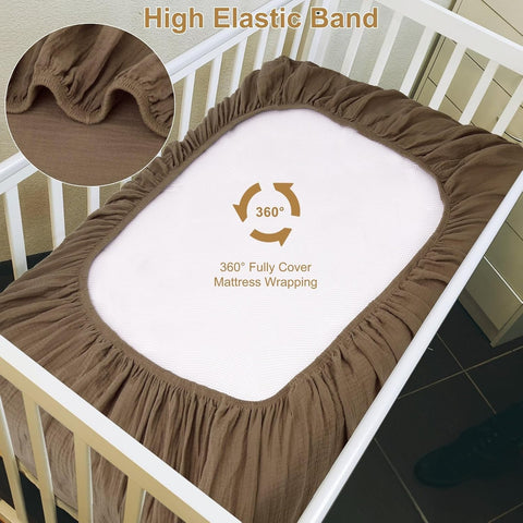 2 Pack Muslin Crib Sheets for Standard Crib Mattress 52" x 28", Taupe