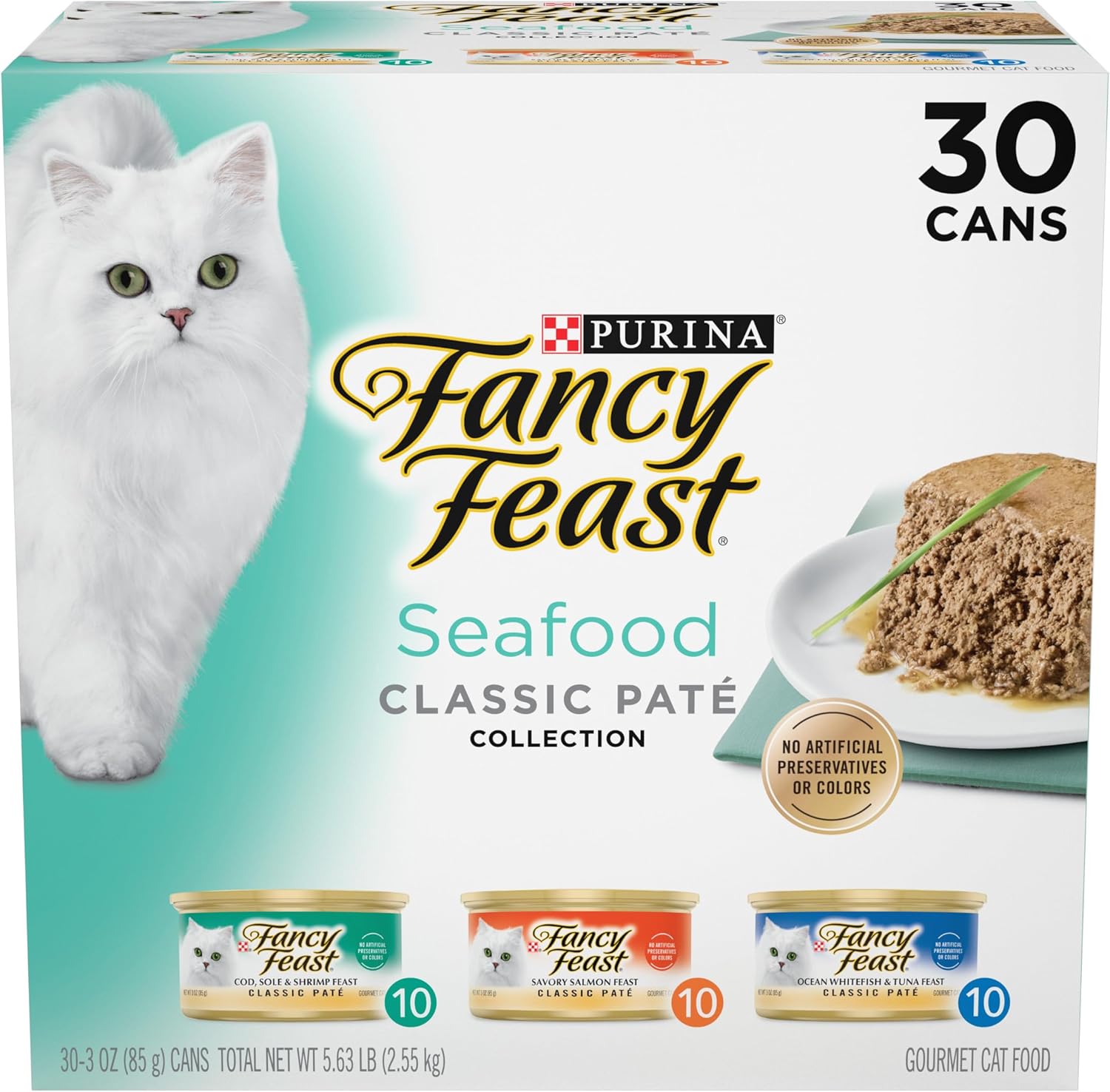 Purina Fancy Feast Seafood Classic Pate Variety Pack, 3 oz Cans, 30-Pack