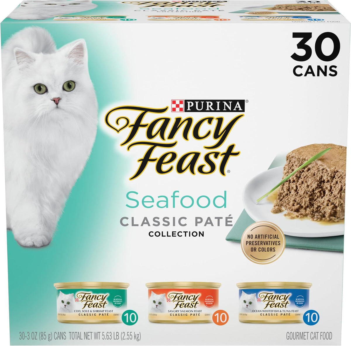 Purina Fancy Feast Seafood Classic Pate Variety Pack, 3 oz Cans, 30-Pack