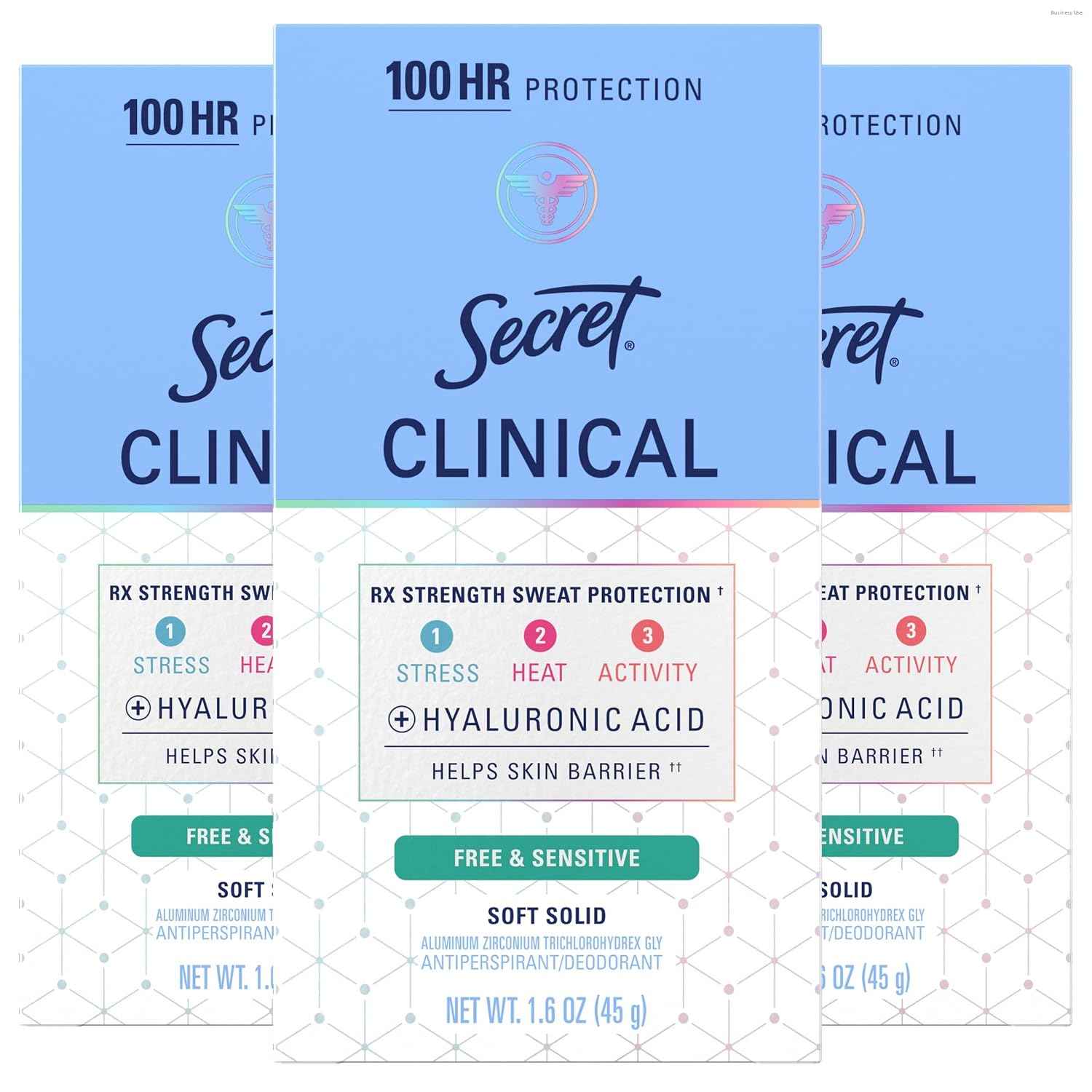Secret Clinical Strength Antiperspirant and Deodorant for Women, Free & Sensitive, 3X Stress Sweat Protection, PH Balancing Minerals, Soft Solid, Unscented, 1.6 oz (Pack of 3)
