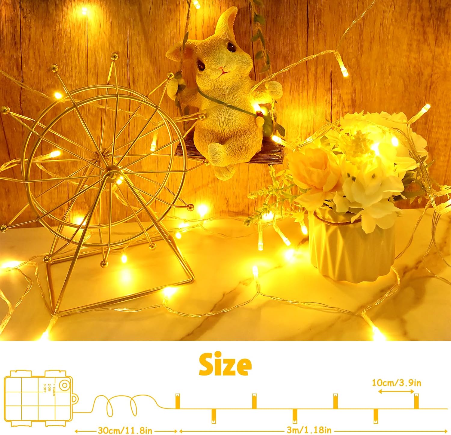 cshare Warm White String Lights Battery Operated with Timer, 9.8ft 30 LED Waterproof Fairy Lights Clear Wire for Bedroom, Wedding, Christmas, Centerpiece, Mason Jar, Patio, Indoor Outdoor Decor