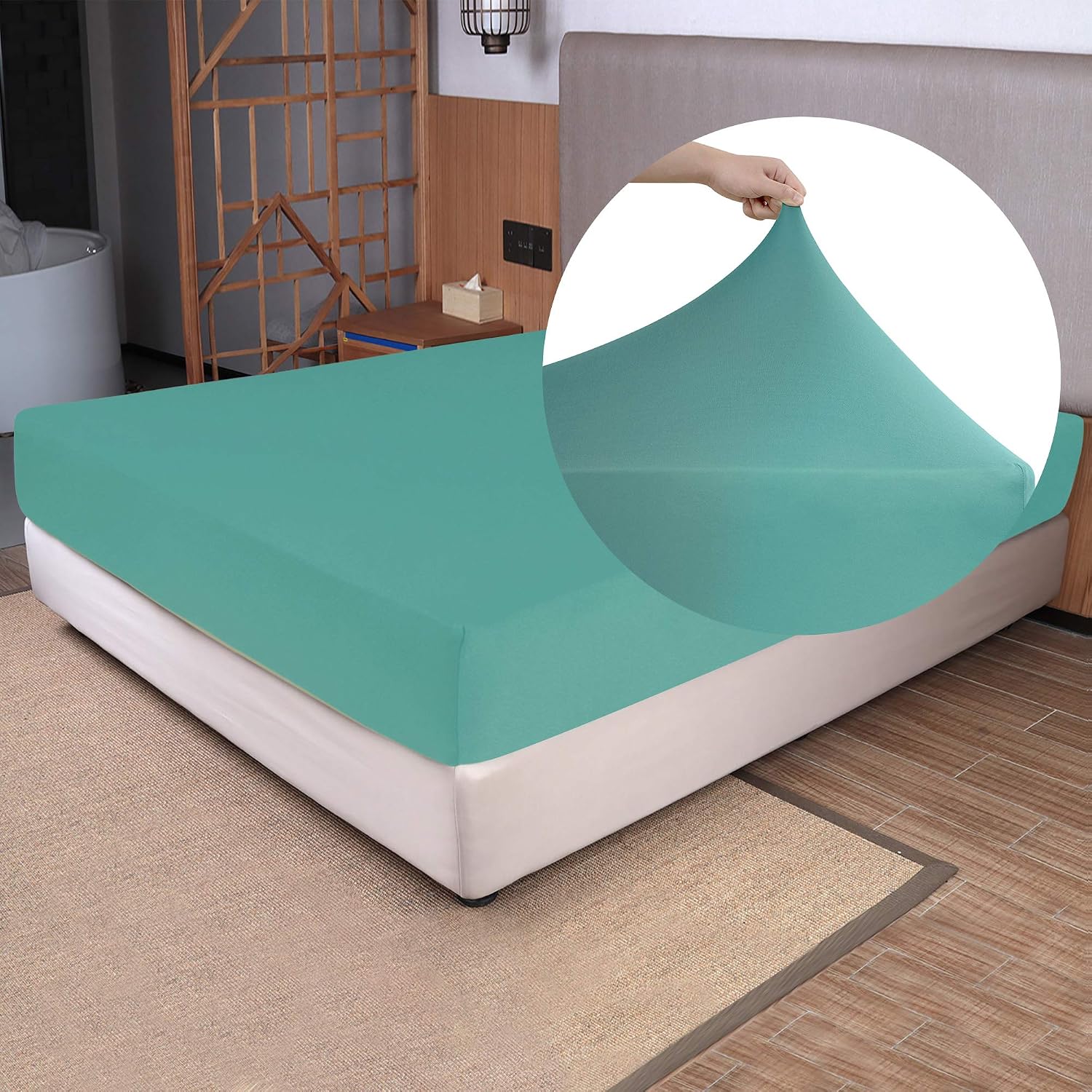 N&Y HOME Soft Stretch Twin Fitted Sheet Only, Jersey Knit, Aqua