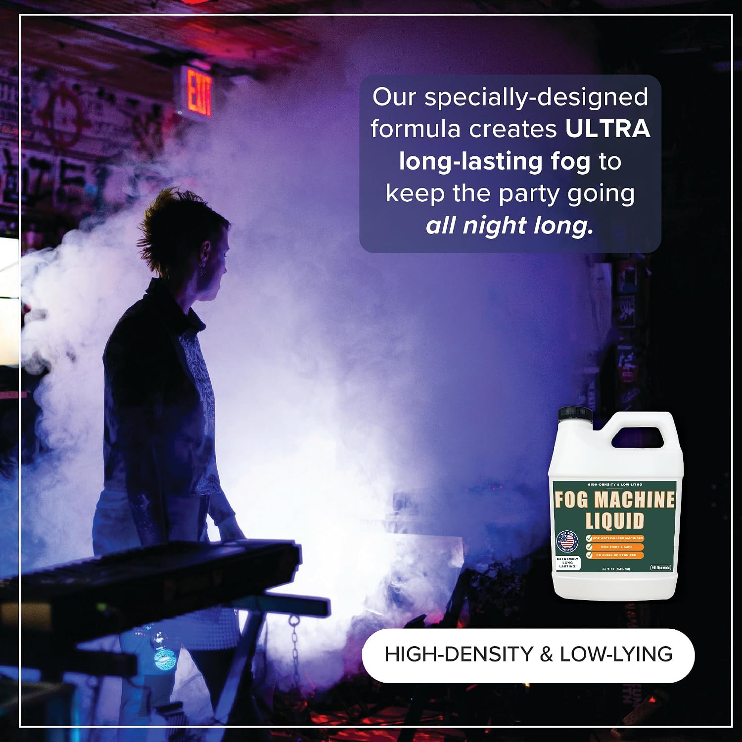Fog Machine Liquid, 32 oz, High-Density, Long-Lasting, Water-Based Formula