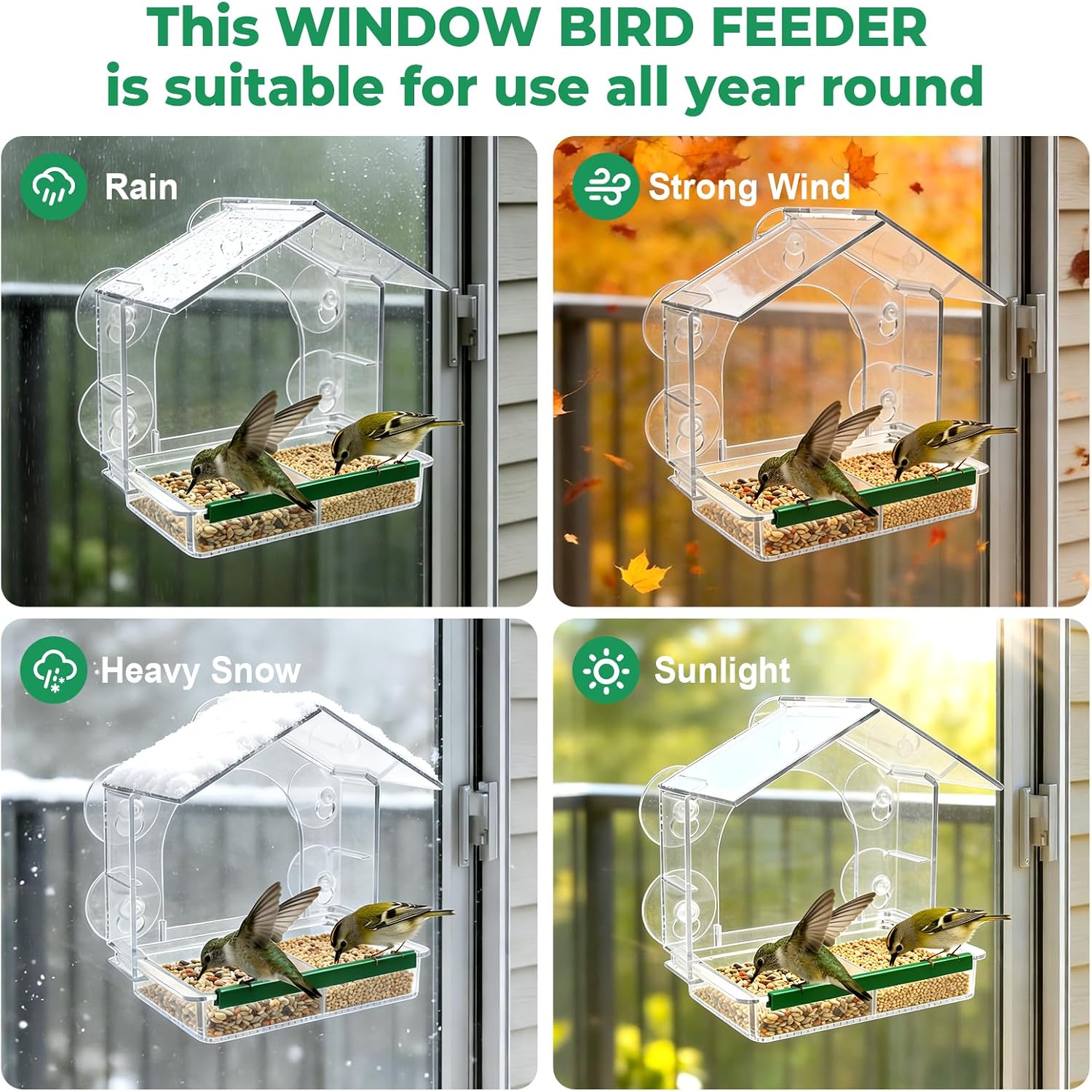 Window Bird Feeders with 5 Strong Suction Cups, Gifts for Bird Lovers
