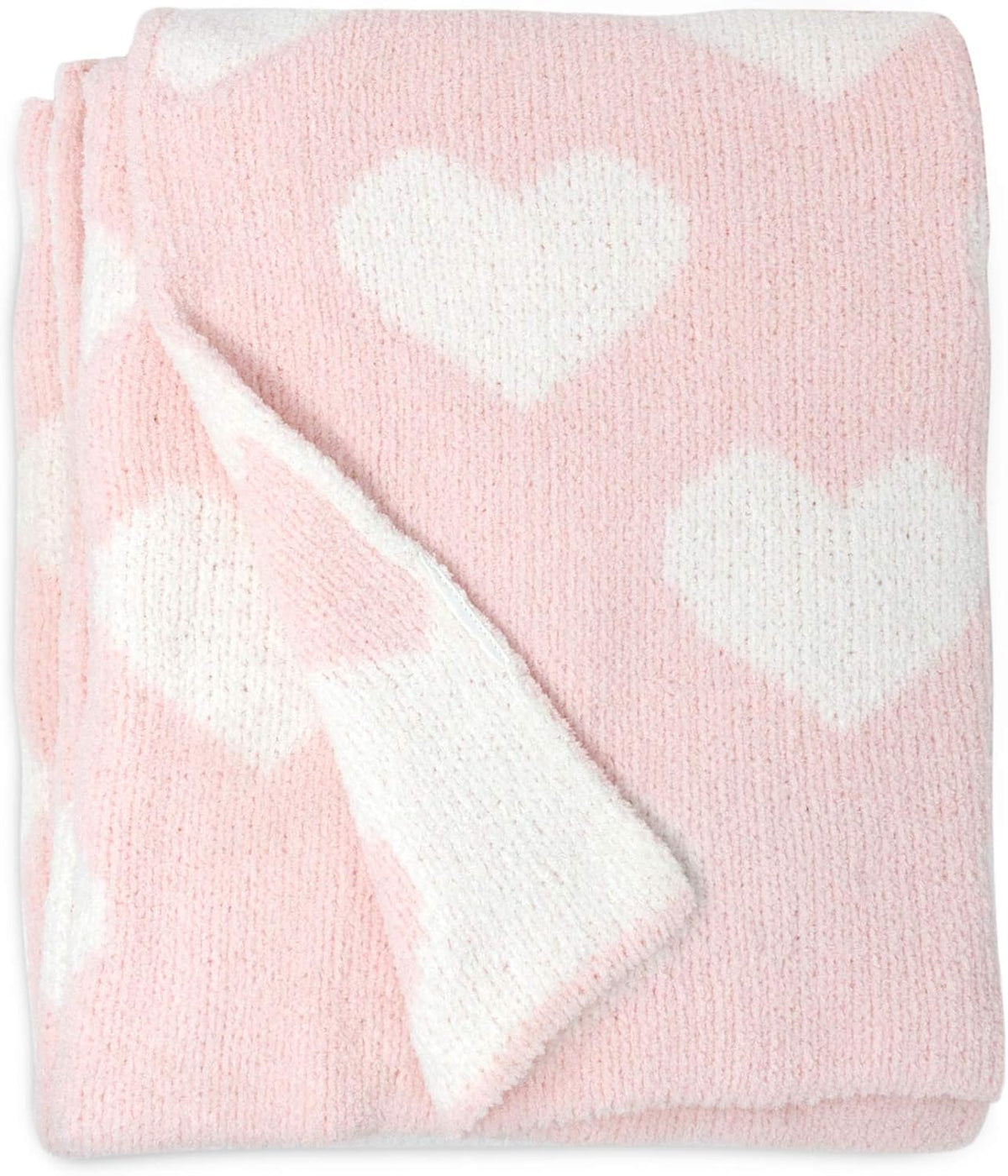 Living Textiles Pink Hearts Chenille Girl Baby Blanket Soft & Reversible