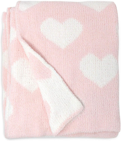 Living Textiles Pink Hearts Chenille Girl Baby Blanket Soft & Reversible