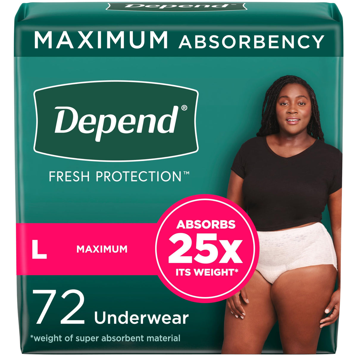 Depend Fresh Protection Adult Incontinence & Postpartum Bladder Leak Underwear for Women, Disposable, Maximum, Large, Blush, 72 Count (2 Packs of 36), Packaging May Vary