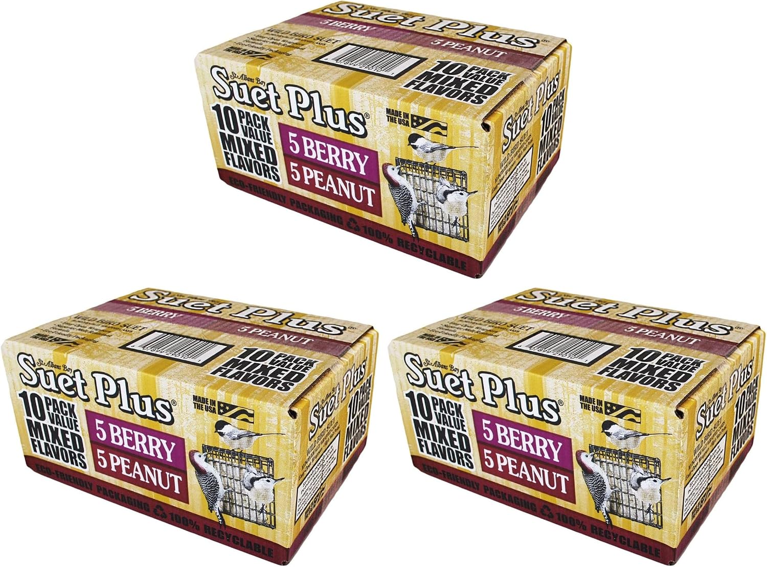 ST. ALBANS BAY SUET PLUS Bird Suet Variety Packs | 11 oz. Bird Suet Cakes | (High Energy, 8 Pack)