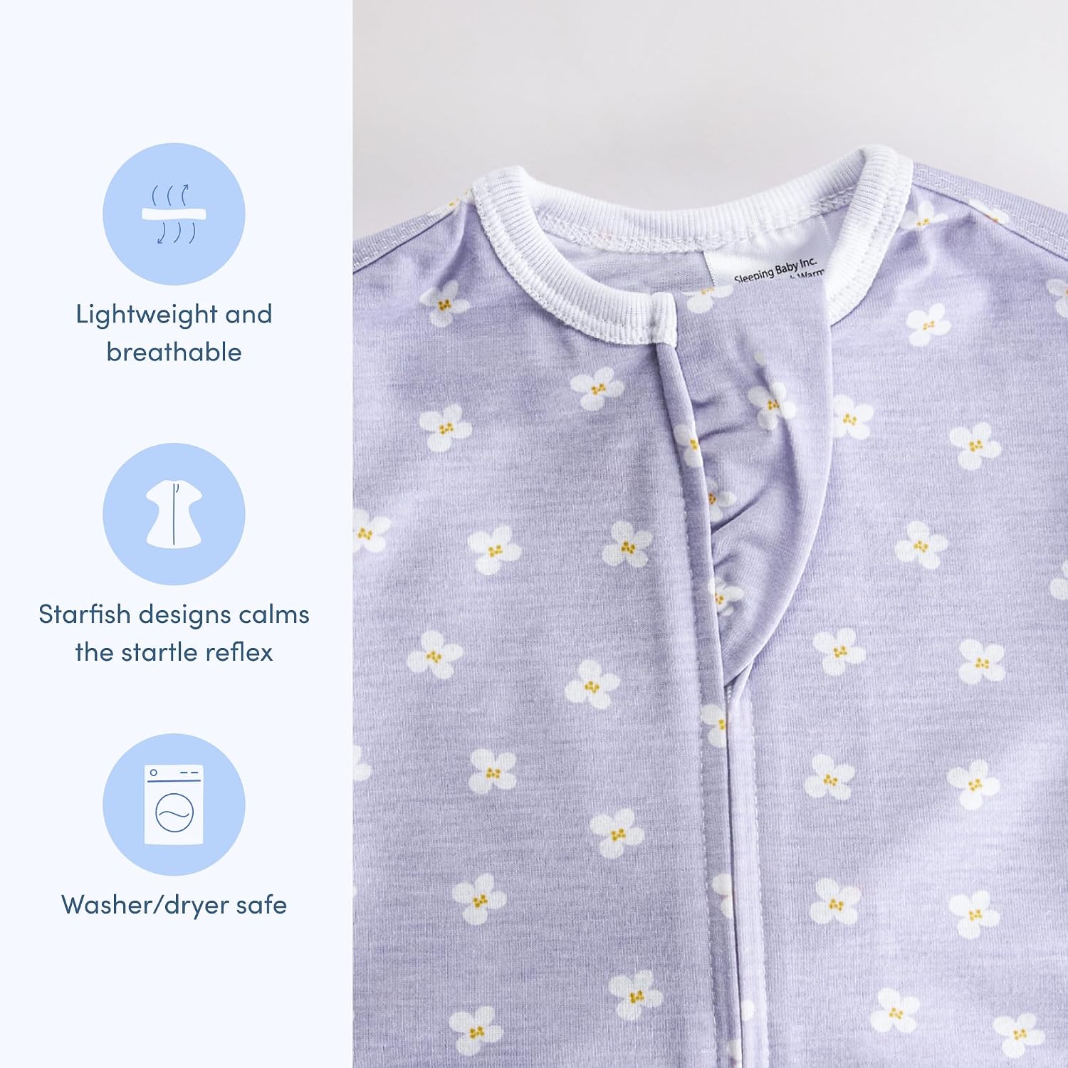 SleepingBaby Zipadee-Zip Transition Swaddle - Cozy Baby Swaddle Blanket with Zipper Convenience - Roomy Wearable Blanket for Easy Diaper Changes - Paperwhite Flowers, Large (12-24 Month)