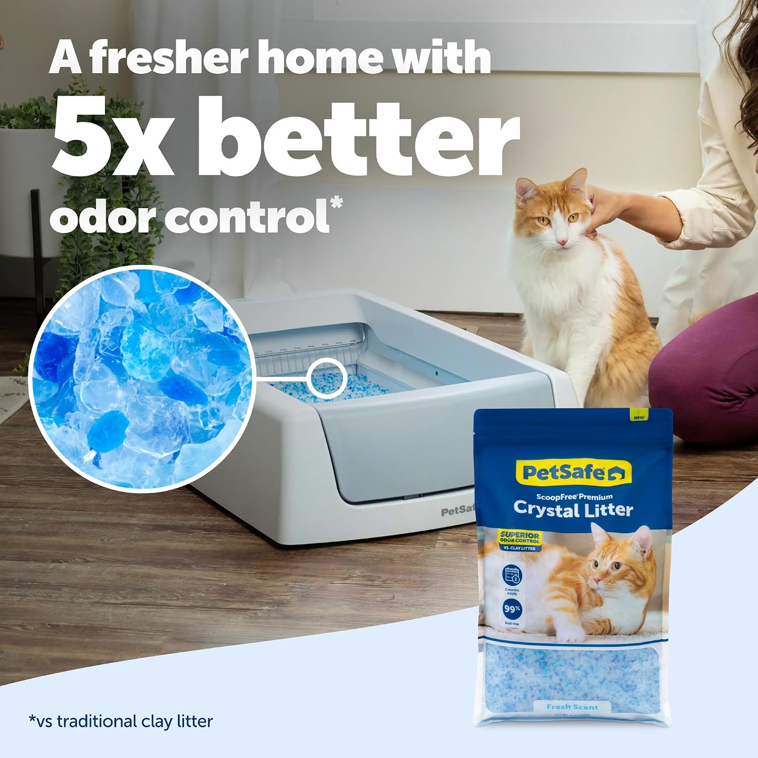 PetSafe ScoopFree Odor Control Crystal Cat Litter, Fresh Scent, 8 Lb Bag