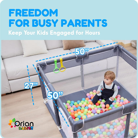 ORIAN Baby Playpen 50x50, Baby Play Yard for Babies & Toddlers, Grey