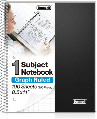 Dunwell 1-Subject Graph Paper Notebook 8.5x11, 200 Pages, Black