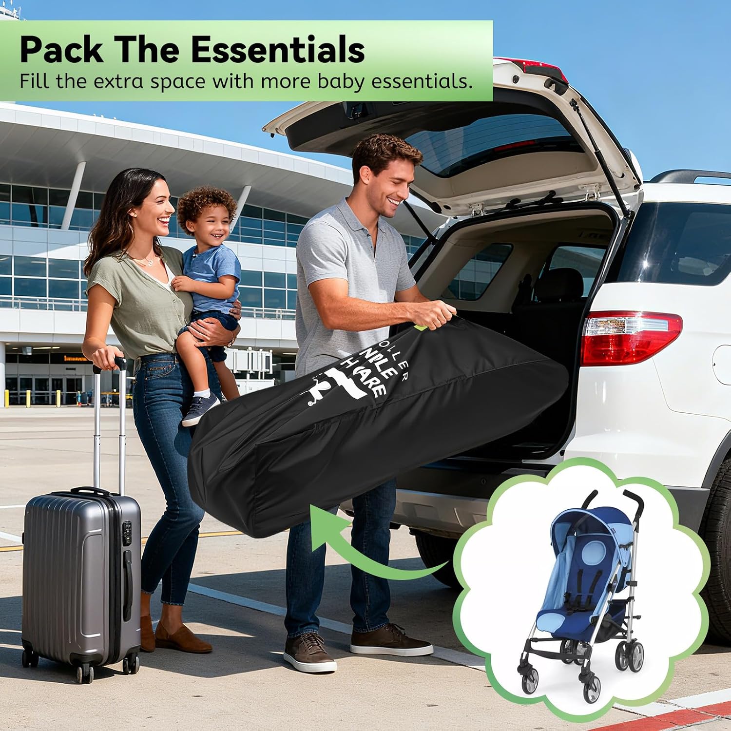 Umbrella Strollers Bag for Airplane, Stroller Travel Bag 42"H x 12"W x 12"D
