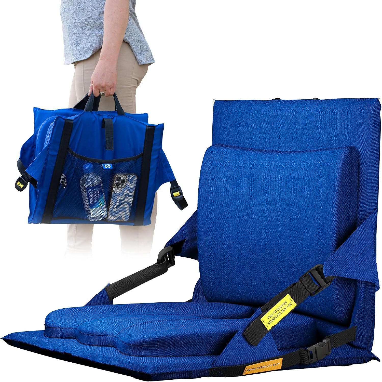 Everlasting Comfort Stadium Seats with Back Support - Adjustable Memory Foam Bleacher Chairs with Back and Cushion, Portable, Easy Folding Stadium Seat Cushion with Storage Pocket (Reinforced)