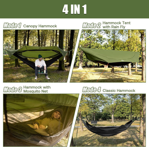 Night Cat Camping Hammock Tent: Lightweight Portable 4 in 1 Hammock with Rain Tarp and Mosquito Net for Hiking Jungle Outdoor