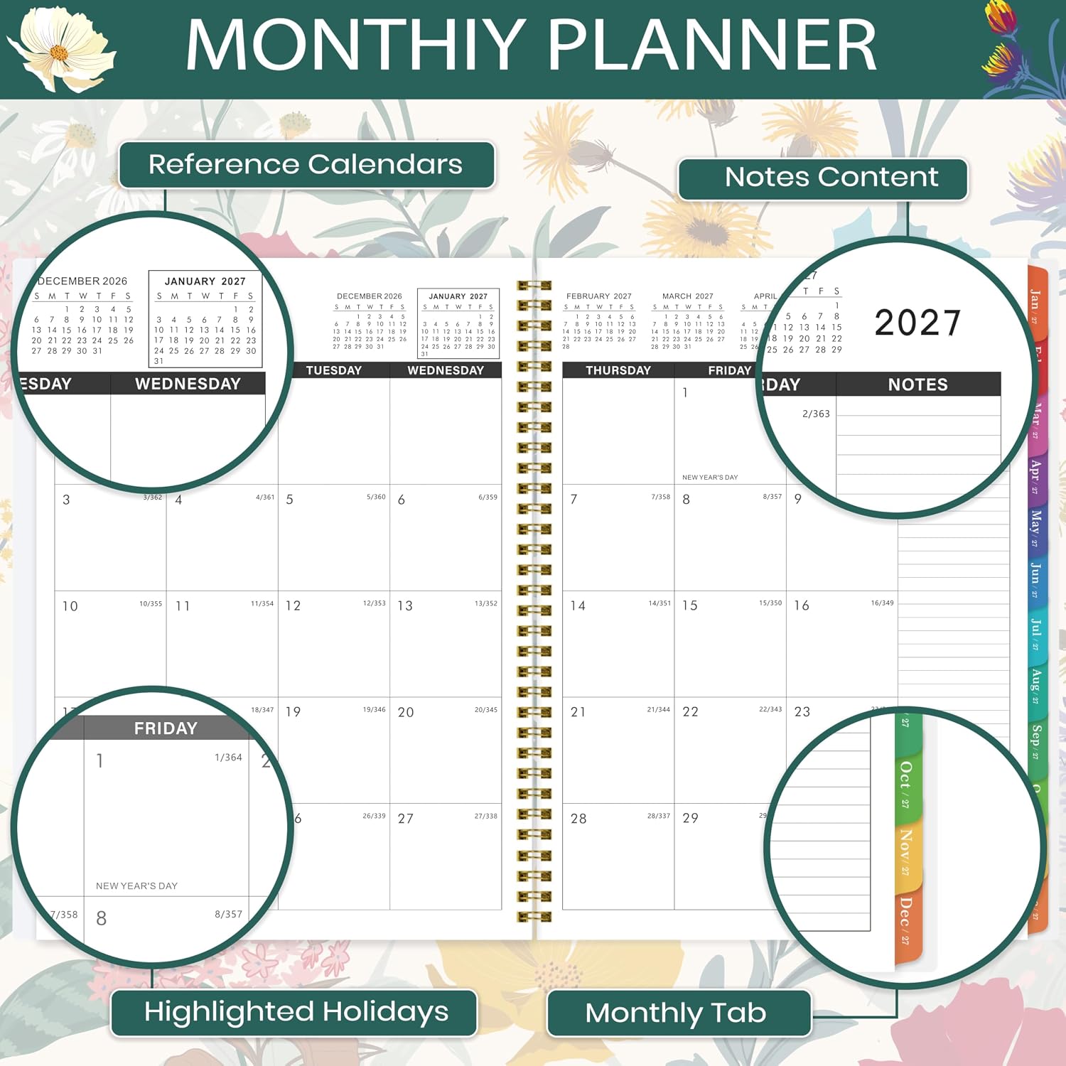2027 Monthly Planner - January 2027 - December 2027, 9'' x 11''