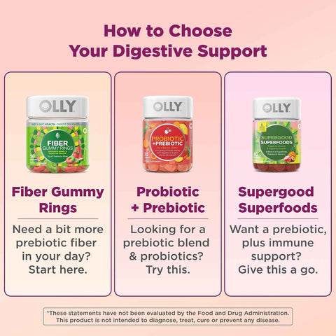 OLLY Fiber Gummy Rings Digestive Health Supplement, Berry Melon - 100 Count