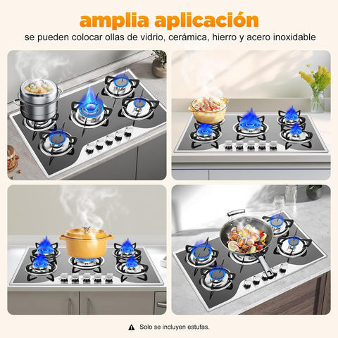 5 Burners Gas Stove top, 30 Inch Steel Built-in Gas Cooktop Natural, Stainless Steel Countertop Built-in w/Thermocouple Protection for Home Indoor Kitchen Restaurant (30 inch)