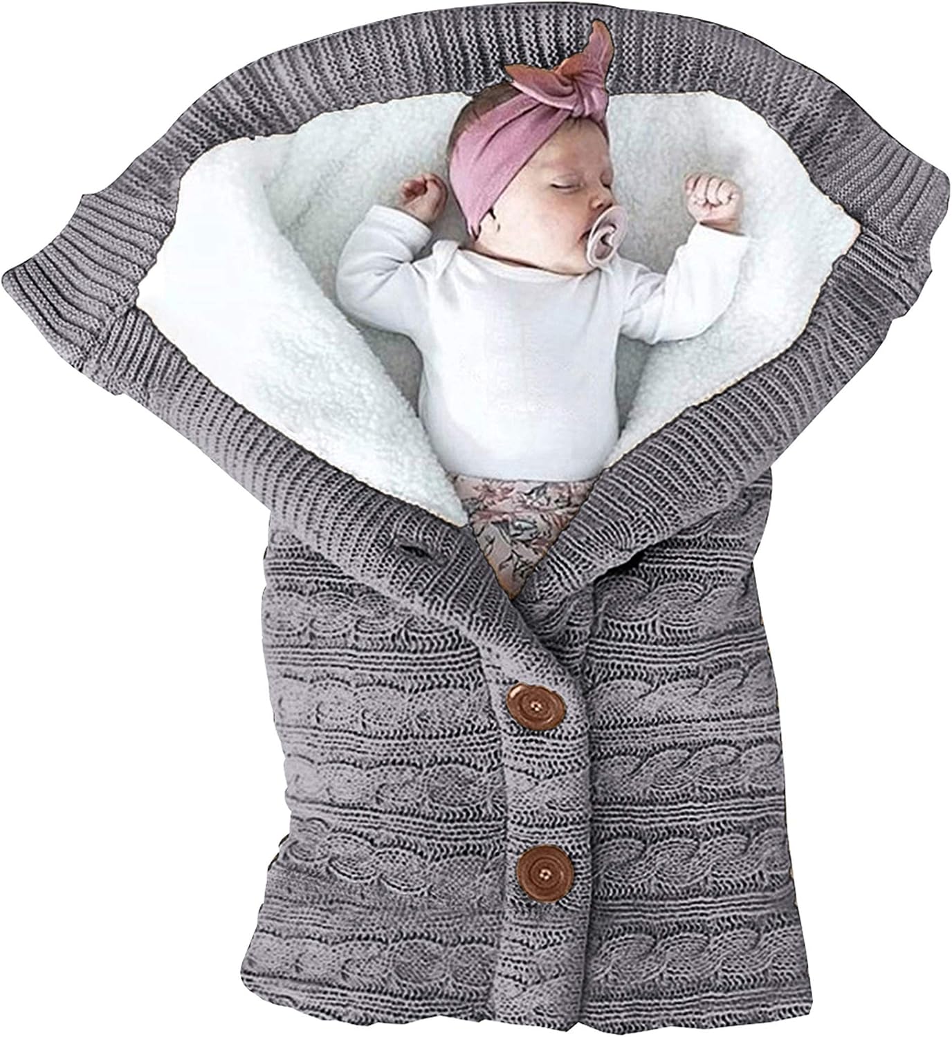 XMWEALTHY Unisex Infant Swaddle Blankets Soft Thick Fleece Knit Baby Girls Boys Stroller Wraps (Baby Grey1)