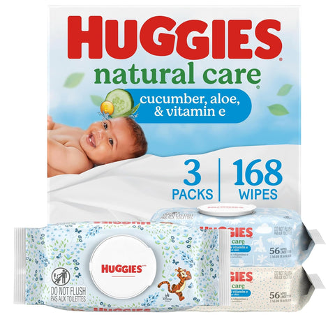 Huggies Natural Care Cucumber, Aloe & Vit E Baby Wipes, 3 Packs, 168 Wipes