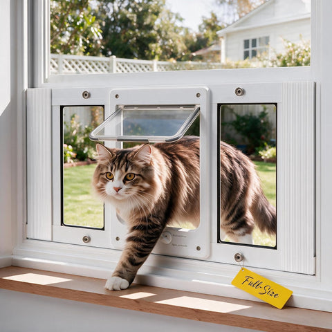 Full-Size Cat Door for Window, H: 15.3", Fit 32"-36" Window