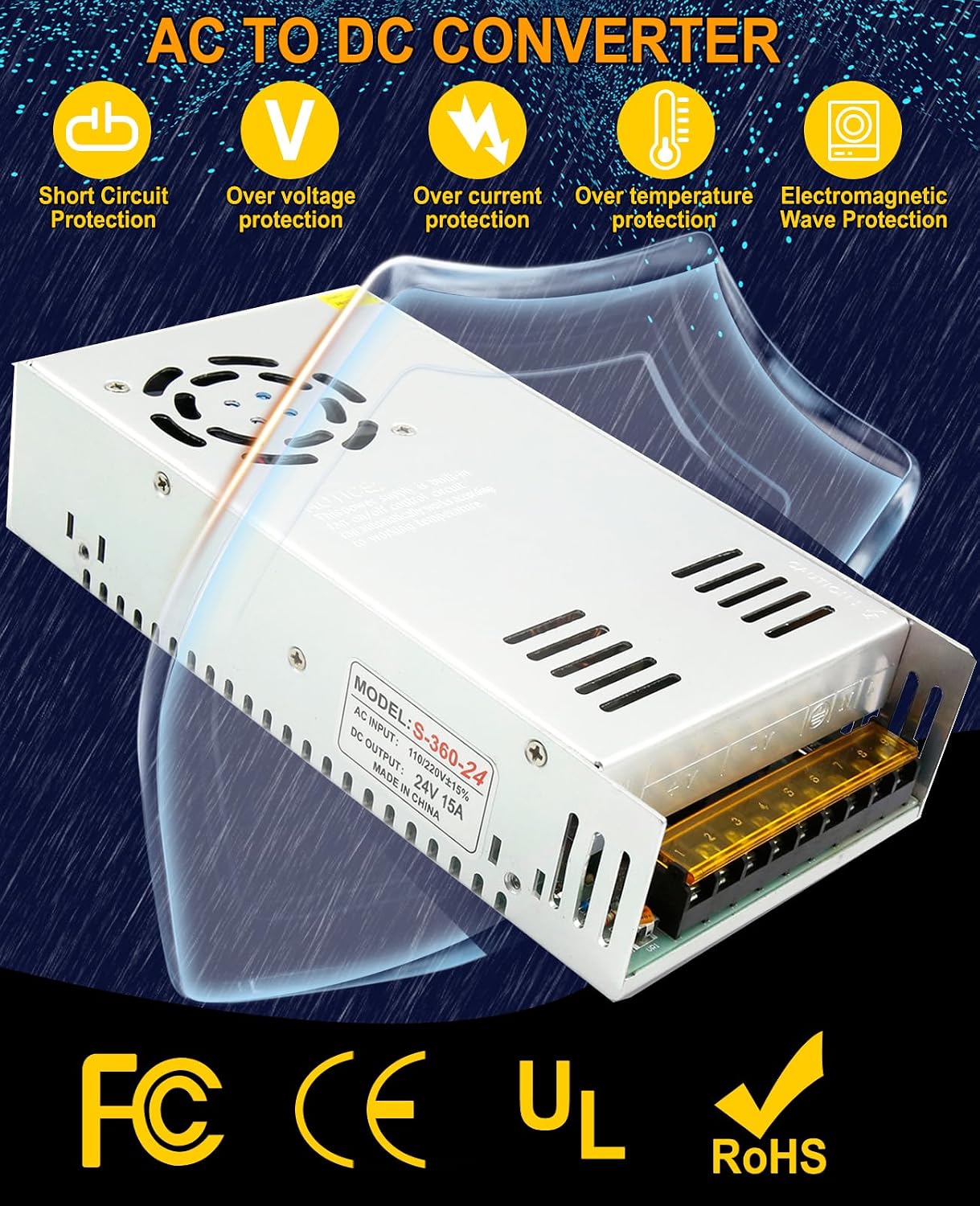 EAGWELL 110V to 24V Converter 24V Power Supply 360W 15A