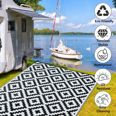 Plastic Straw Rug, Waterproof Outdoor Rug, Reversible Plastic Camping RV Rug, Large Floor Mat and Area Rug for Camping, Patio, Backyard, Deck, Picnic, Beach (S, 9 * 12)